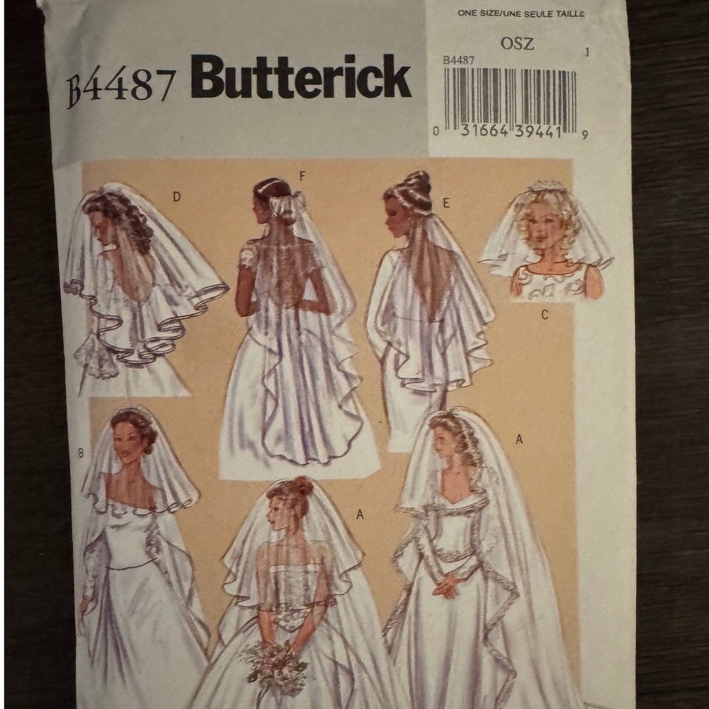 Butterick B4487 Bridal Veil Headpiece Sewing Pattern One Size OSZ Vintage Style